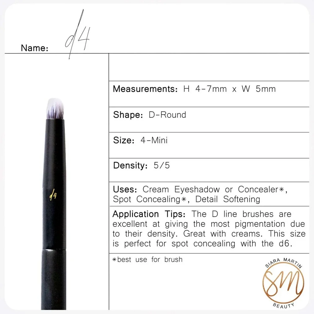 Siara Martin Beauty d4 Mini D-Round Makeup Brush Synthetic Cream Eyeshadow Black